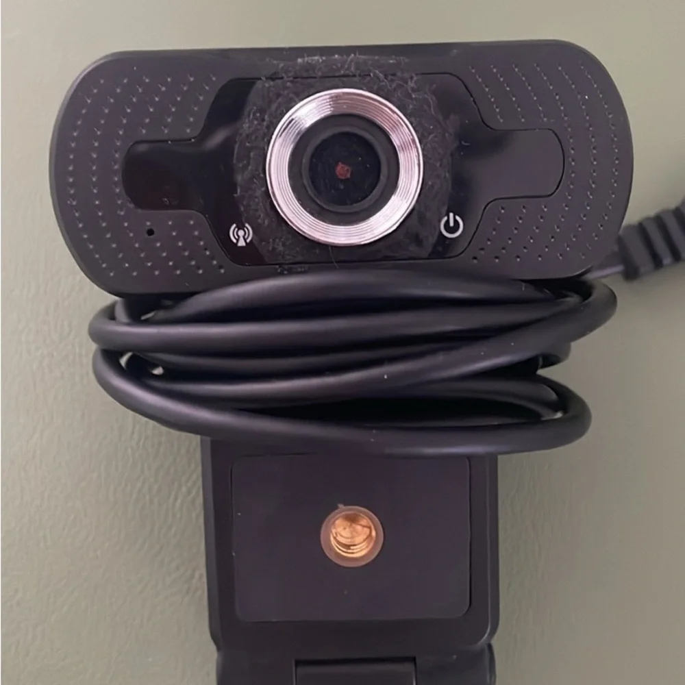 Black Webcam with Textured Surface and LED Indicator